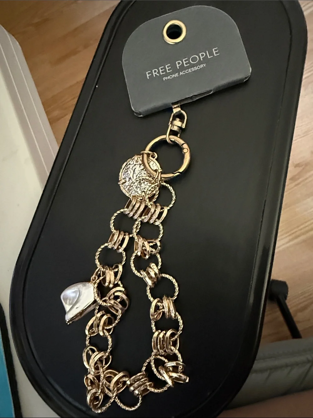 Free People Double Gold Chain Phone Charm Bracelet